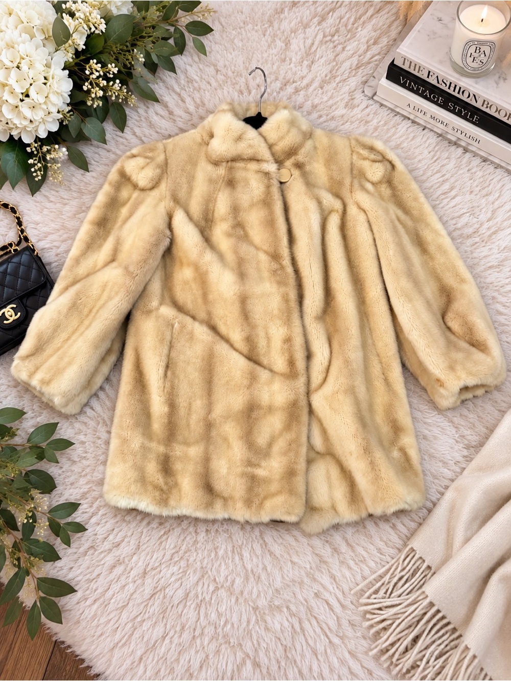 Vintage Hillmoor New York France Faux Fur Coat Champagne Mink Size Medium